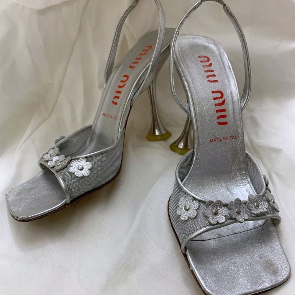 Vintage Miu Miu Silver Heels Vero Cuoio Heel 37